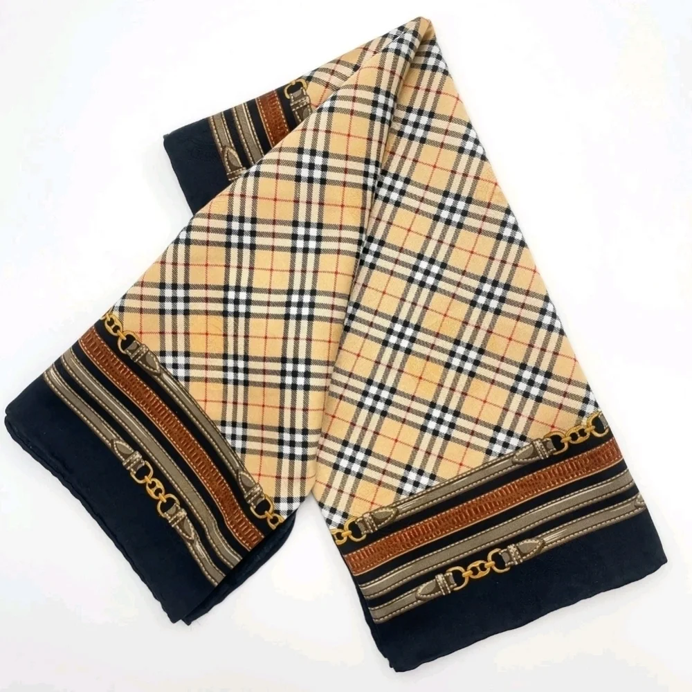 BURBERRYS Plaid and Chain Print Vintage Scarf